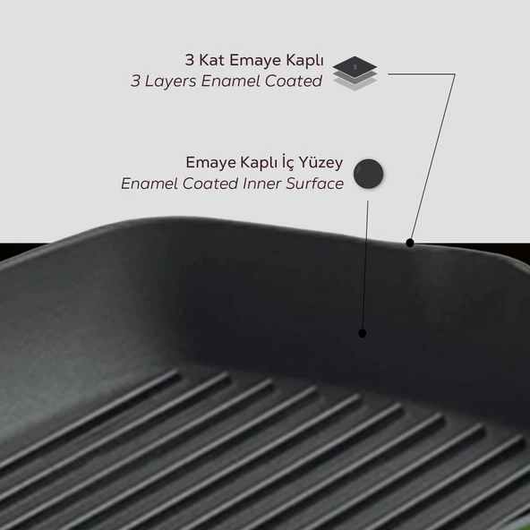 Lava Döküm Kare Izgara Tava Döküm Demir Yekpare Saplı Ölçü 26x26cm.  Siyah - Resim 6