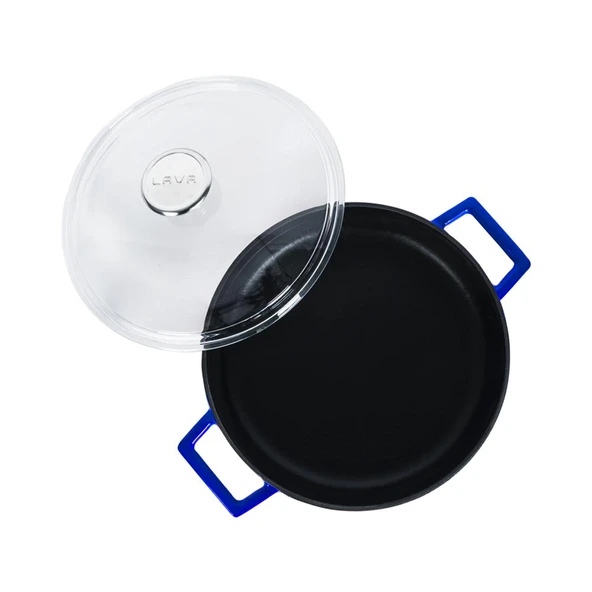 Lava Döküm Çok Amaçlı Yayvan Tencere. Glaze Serisi Çap(Ø)24cm. - Kırmızı  Mavi - Resim 3