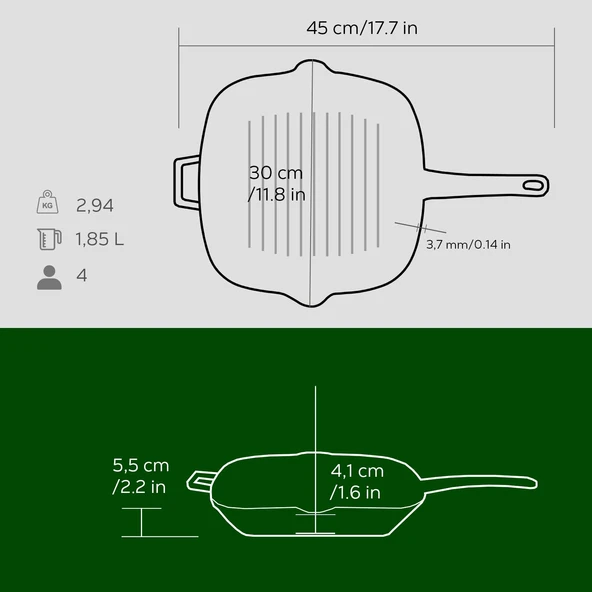 Lava Döküm Kare Izgara Tava Döküm Demir Yekpare Saplı Ölçü 26x26cm.  Yeşil - Resim 4