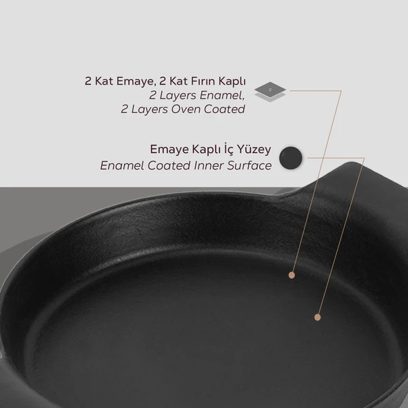 Lava Döküm Yuvarlak Sahan Döküm Demir Yekpare Çift Kulplu Çap(Ø)18cm. - Resim 6