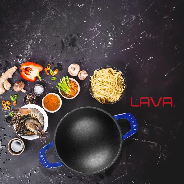 Lava Döküm Mini Wok Yekpare Kulplu Çap(Ø)16cm.  Mavi - 6