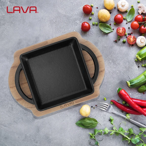 Lava Döküm Kare Sahan Döküm Demir Yekpare Çift Kulplu Kayın Servis Ahşabı Ölçü 12x12cm. - 7