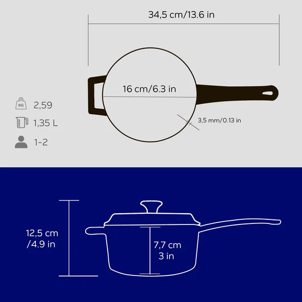 Lava Döküm Yuvarlak Sos Tenceresi. Döküm Demir Yekpare Saplı Trendy Serisi Çap(Ø16 cm.  Mavi - Resim 5