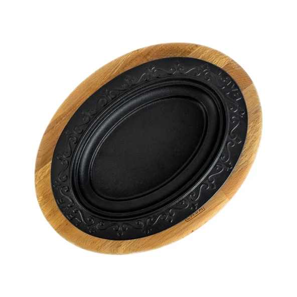 Lava Döküm Oval Döner, Kebap Tabağı Kayın Servis Ahşabı. Ölçü 32x23cm. - 3