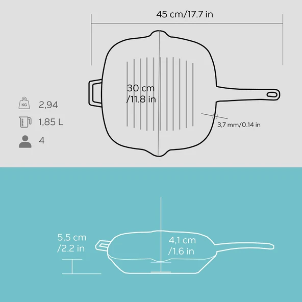 Lava Döküm Kare Izgara Tava Döküm Demir Yekpare Saplı Ölçü 26x26cm.  Turkuaz - Resim 5
