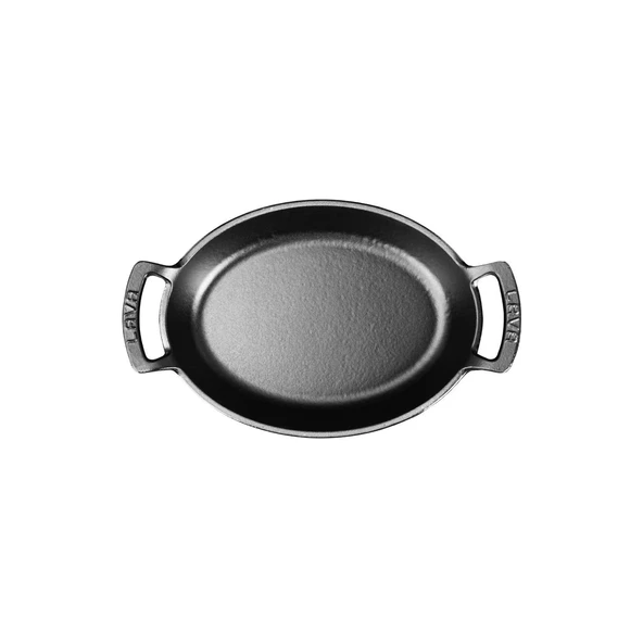 Lava Döküm Oval Sahan Döküm Demir Yekpare Çift Kulplu Ölçü 19x14cm.  Siyah - 3