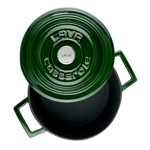 Lava Döküm Yuvarlak Tencere Döküm Demir Yekpare Kulplu Premium Serisi Çap(Ø)20cm.  Yeşil - Resim 2