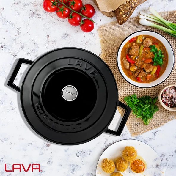 Lava Döküm Yuvarlak Tencere. Folk Çap(Ø)24cm.  Siyah - 7