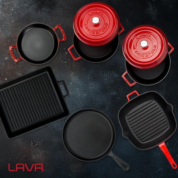 Lava Döküm 5x Trendy Serisi 8 Parça Tencere & Tava Seti  Kırmızı - Resim 8