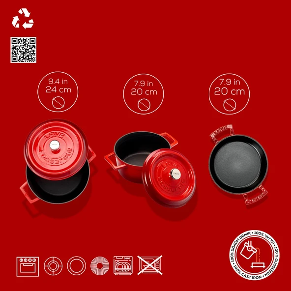 Lava Döküm 3x Trendy Serisi 6 Parça Tencere Seti  Kırmızı - Resim 3