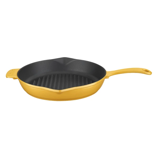 Lava Döküm Yuvarlak Izgara Tavası Döküm Demir Yekpare Saplı Spring Serisi Çap(Ø)28cm.  Sarı