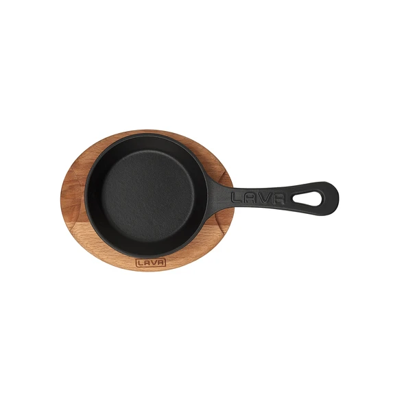 Lava Döküm Yuvarlak Kızartma Tavası Yekpare Saplı Kayın Servis Ahşabı. Çap(Ø)12cm. - Resim 2