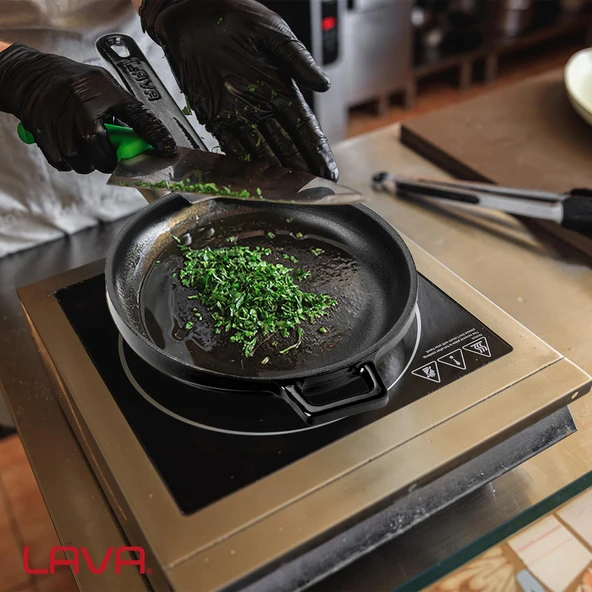 Lava Döküm Yuvarlak Kızartma Tavası Döküm Demir Yekpare Saplı Çap(Ø)16cm.  Siyah - Resim 7