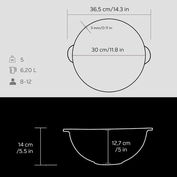 Lava Döküm Yuvarlak Kazan / Tencere. Döküm Demir Yekpare Kulplu Çap(Ø)30cm. - Resim 3