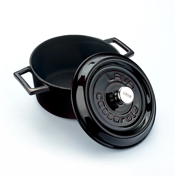 Lava Döküm Yuvarlak Tencere Döküm Demir Yekpare Kulplu Premium Serisi Çap(Ø)20cm.  Mor - Resim 3