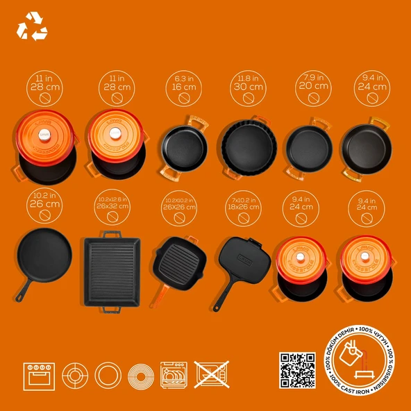 Lava Döküm 12x Trendy Serisi 17 Parça Tencere & Tava Seti  Turuncu - Resim 5