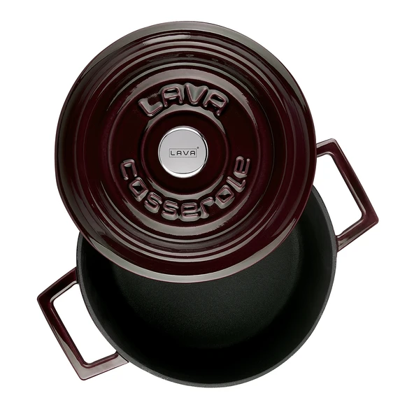 Lava Döküm Yuvarlak Tencere Döküm Demir Yekpare Kulplu Premium Serisi Çap(Ø)20cm.  Mor - Resim 2