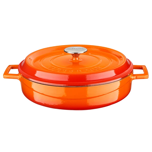 Lava Döküm Çok Amaçlı Yayvan Tencere Döküm Demir Yekpare Kulplu Edition Serisi Çap(Ø)32cm. Turuncu