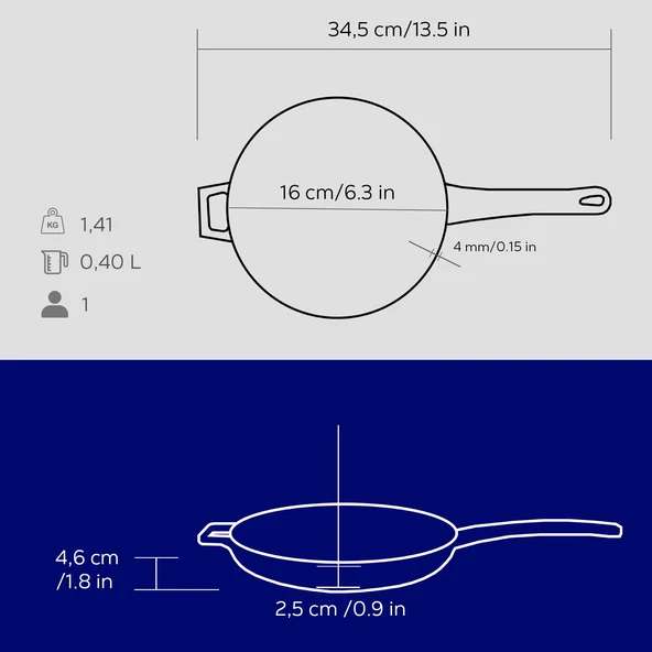 Lava Döküm Yuvarlak Kızartma Tavası Döküm Demir Yekpare Saplı Çap(Ø)16cm.  Mavi - Resim 5