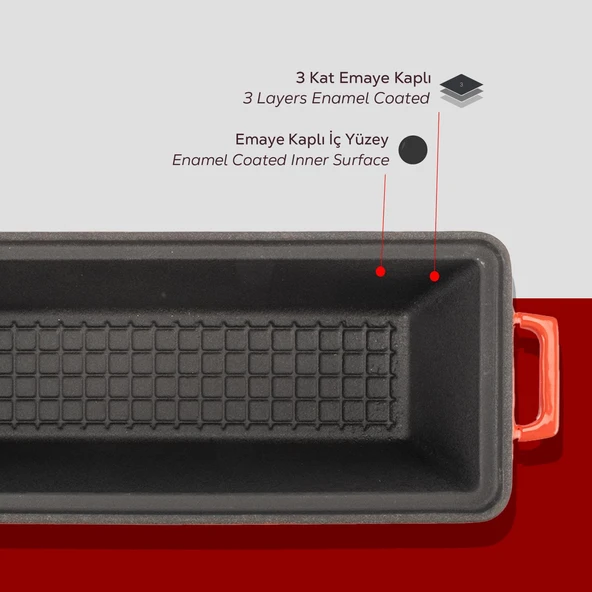 Lava Döküm Ekmek Tenceresi / Terrine Serisi. Ölçü 11x29cm.  Kırmızı - Resim 6