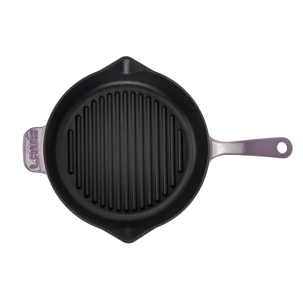 Lava Döküm Yuvarlak Izgara Tava Döküm Demir Yekpare Saplı Çap(Ø)28cm.  Mor - Resim 3