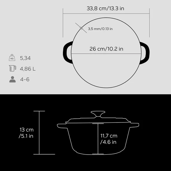Lava Döküm Yuvarlak Tencere Döküm Demir Kapak New Heritage Serisi Çap(Ø)26cm.  Siyah - Resim 5