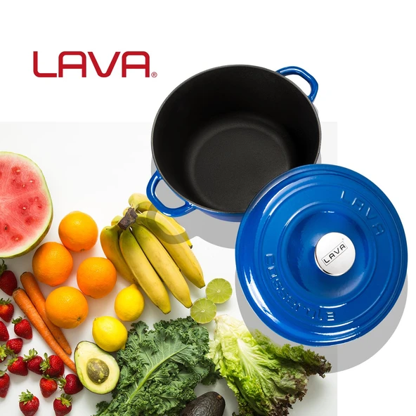 Lava Döküm Yuvarlak Tencere Döküm Demir Kapak New Heritage Serisi Çap(Ø)26cm.  Mavi - Resim 7