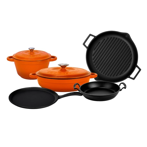 Lava Döküm 5x Trendy Serisi 8 Parça Tencere & Tava Seti  Turuncu - Resim 2