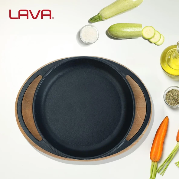 Lava Döküm Yuvarlak Sahan Döküm Demir Yekpare Çift Kulplu Kayın Servis Ahşabı Çap(Ø)16cm. - Resim 7