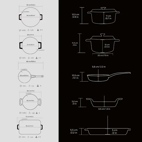 Lava Döküm 5x Trendy Serisi 8 Parça Tencere & Tava Seti  Siyah - Resim 4