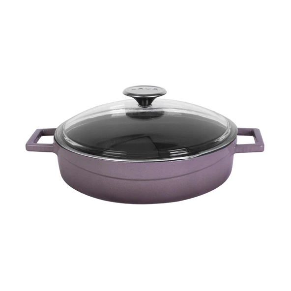 Lava Döküm Çok Amaçlı Yayvan Tencere. Glaze Serisi Çap(Ø)24cm. - Kırmızı  Mor