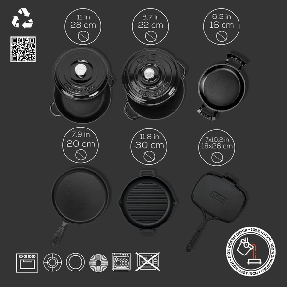 Lava Döküm 6x Trendy Serisi 9 Parça Tencere & Tava Seti  Siyah - 5