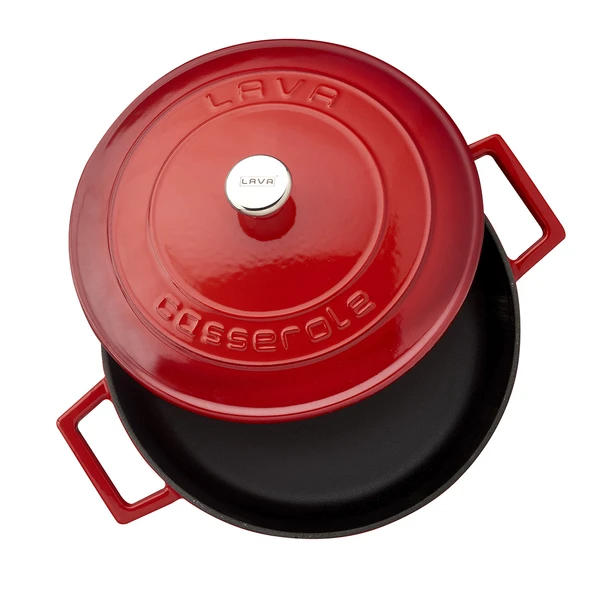Lava Döküm Çok Amaçlı Yayvan Tencere. Folk Serisi Çap(Ø)24cm.  Kırmızı - Resim 3