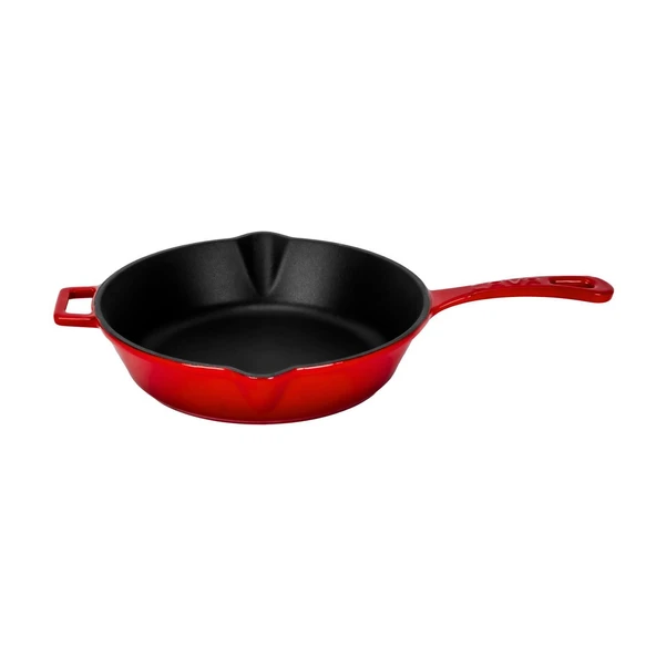 Lava Döküm Yuvarlak Kızartma Tavası Döküm Demir Yekpare Saplı. Çap(Ø)24cm.  Kırmızı