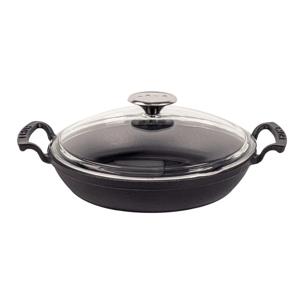 Lava Döküm Yuvarlak Sahan Cam Kapaklı Döküm Demir Yekpare Çift Kulplu Çap(Ø)24cm. ürün görseli