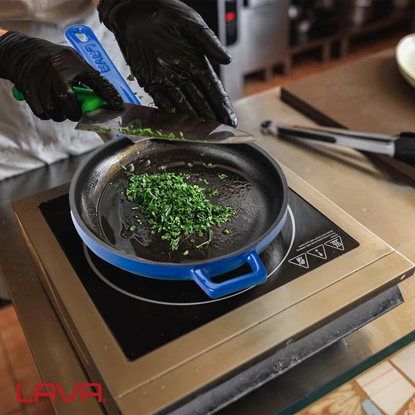 Lava Döküm Yuvarlak Kızartma Tavası Döküm Demir Yekpare Saplı Çap(Ø)16cm.  Mavi - Resim 7