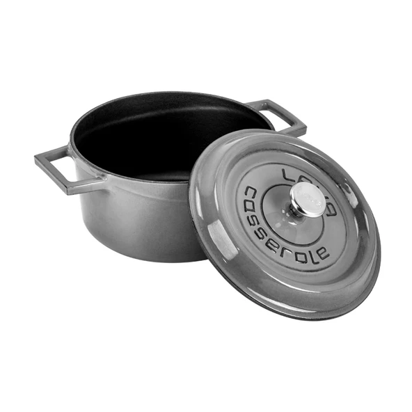 Lava Döküm Yuvarlak Tencere Döküm Demir Yekpare Kulplu Premium Serisi Çap(Ø)20cm.  Gri - Resim 3