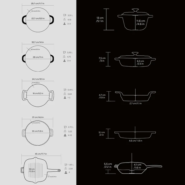 Lava Döküm 5X New Heritage Serisi Döküm Demir Tencere & Tava Seti  Siyah - Resim 4