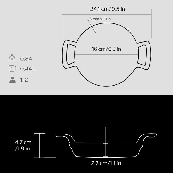 Lava Döküm Yuvarlak Sahan Döküm Demir Yekpare Çift Kulplu Çap(Ø)16cm.  Siyah - Resim 5