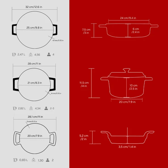 Lava Döküm 3x Trendy Serisi 6 Parça Tencere Seti  Kırmızı - Resim 4