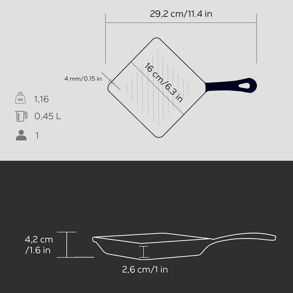 Lava Döküm Mini Kare Izgara Tava Döküm Demir Yekpare Saplı Ölçü 16x16cm. - Resim 5