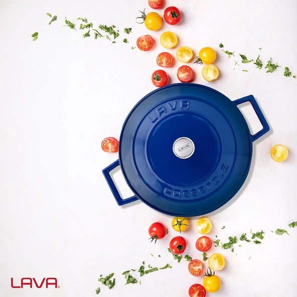 Lava Döküm Çok Amaçlı Yayvan Tencere. Folk Serisi Çap(Ø)24cm.  Mavi - Resim 7