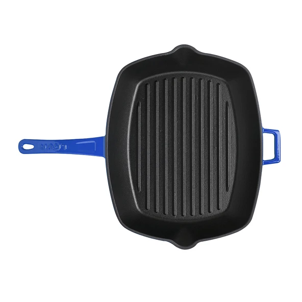 Lava Döküm Dikdörtgen Izgara Tava Döküm Demir Yekpare Saplı Ölçü 26x32cm.  Mavi - 2