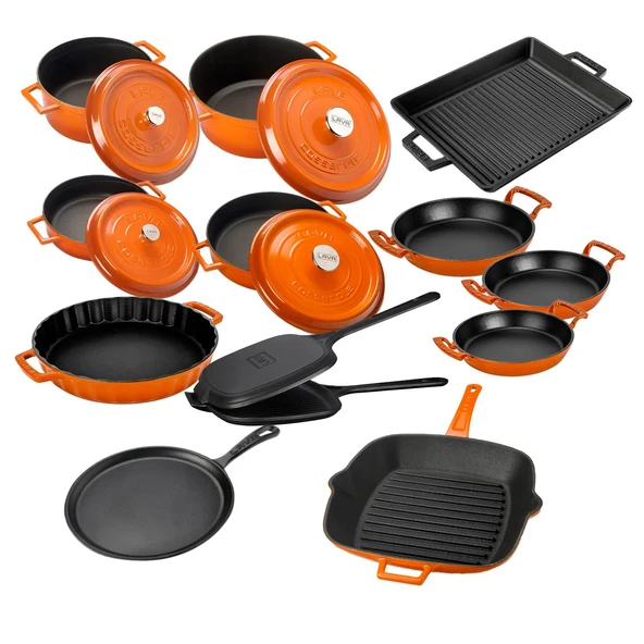 Lava Döküm 12x Trendy Serisi 17 Parça Tencere & Tava Seti  Turuncu - Resim 3
