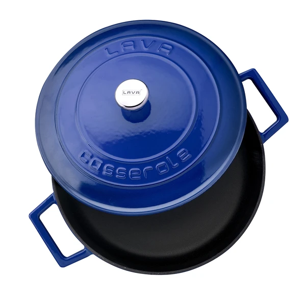 Lava Döküm Çok Amaçlı Yayvan Tencere. Folk Serisi Çap(Ø)24cm.  Mavi - Resim 2