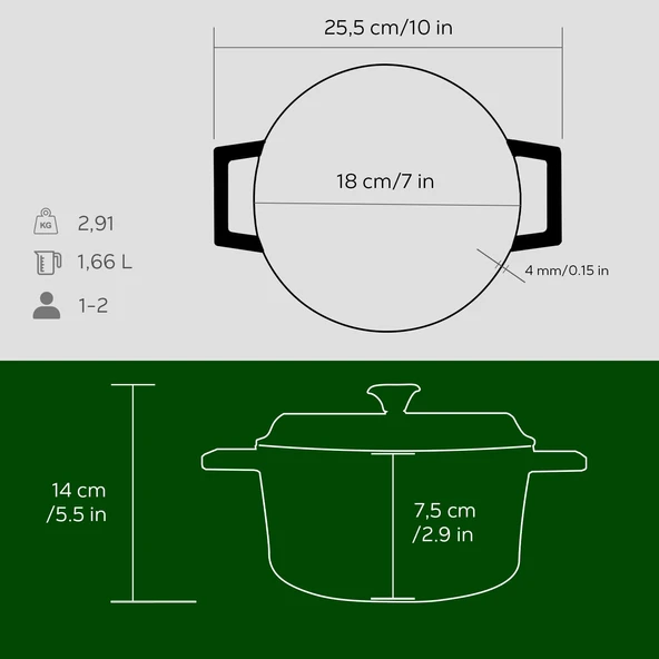 Lava Döküm Yuvarlak Tencere. Trendy Çap(Ø) 18cm.  Yeşil - Resim 4