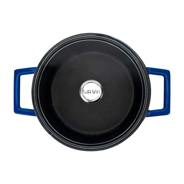 Lava Döküm Yuvarlak Tencere Cam kapaklı. Glaze Çap(Ø)20cm.  Mavi - Resim 3