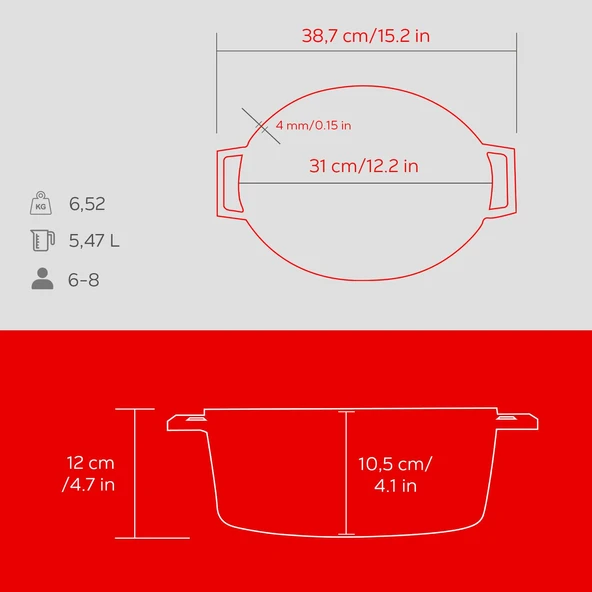 Lava Döküm Oval Tencere. Edition Serisi Ölçü 25x31cm.  Kırmızı - Resim 5