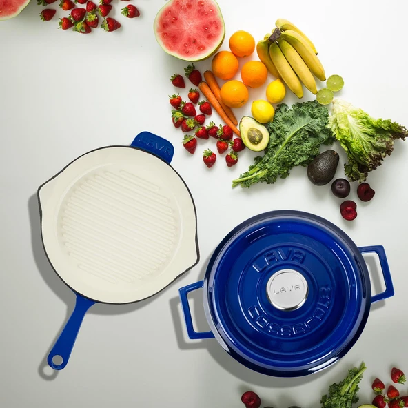 Lava Döküm 2X Edition Serisi Özel Koleksiyon Döküm Demir Tencere & Tava Seti Mavi - 8