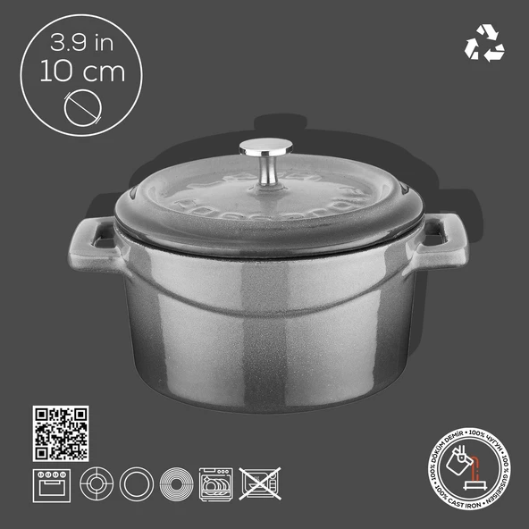 Lava Döküm Mini Tencere. Trendy Serisi Çap(Ø)10 cm.  Gri - 4